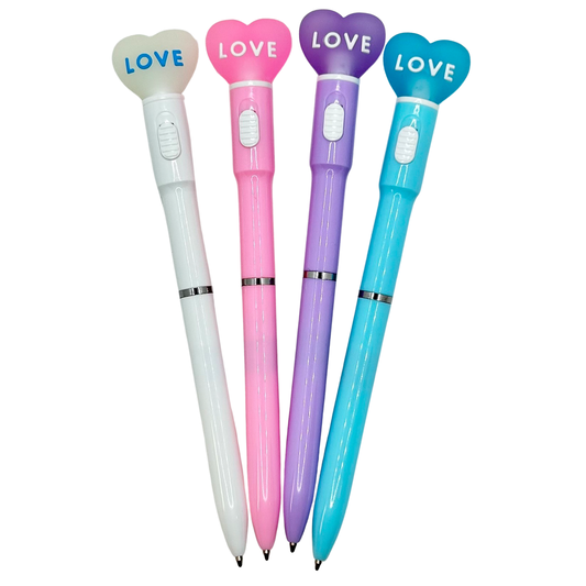 Light Up Heart Pens in Pastel Colors (Dozen)