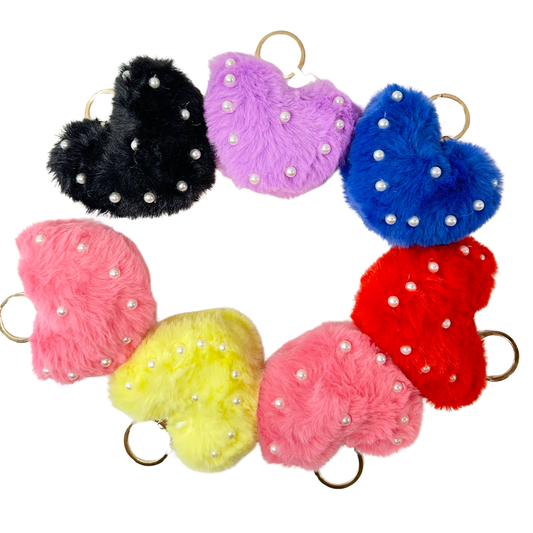 Fur Heart Key Chains w/ Pearls (Dozen)